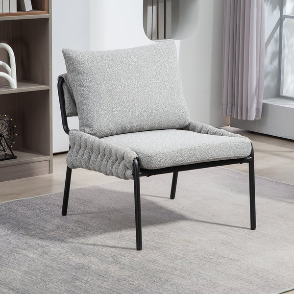 English Elm Modern Accent Lounge Chair with Braided Fabric Upholstery, Ergonomic Backrest, Plush Cushioning, Metal Frame, Adjustable Feet - Stylish Living Room Armchair Grey W2215P252346