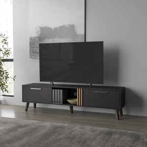 English Elm Wengue TV Console with 2 Doors, 3 Shelves & Open Storage — Sleek Rectangular Modern Entertainment Center B062P290229