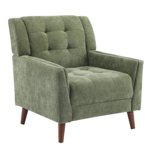 English Elm Mid-century Waffle Tufted Club Chair Solid Wood Splayed Legs Reading Lounge Accent Green,Walnut N776P379535G