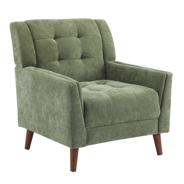 English Elm Mid-century Waffle Tufted Club Chair Solid Wood Splayed Legs Reading Lounge Accent Green,Walnut N776P379535G