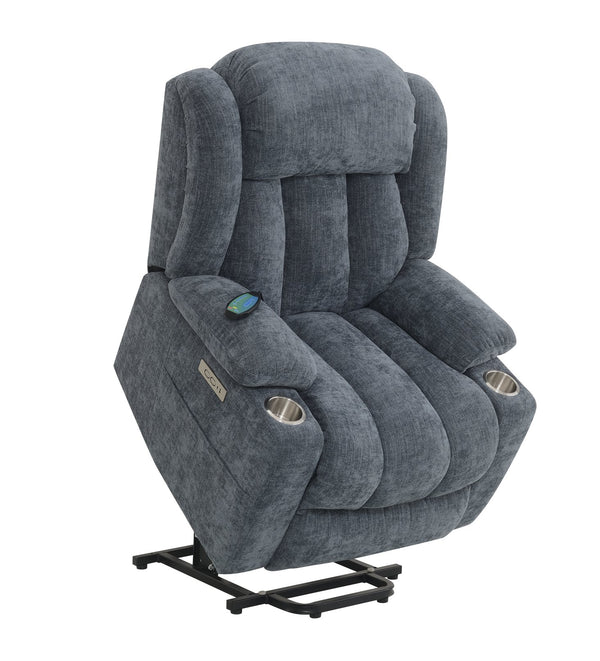 English Elm Blue Power Lift Recliner Chenille with Heat, Massage & Lift Assist — Remote Control, Plush Comfort B062P215447