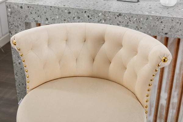 English Elm UNITED Velvet 360° Rotating Bar Chair with Diamond Stitching, Gold Frame, Plush Foam Seat, Adjustable Height Beige W1568P361715