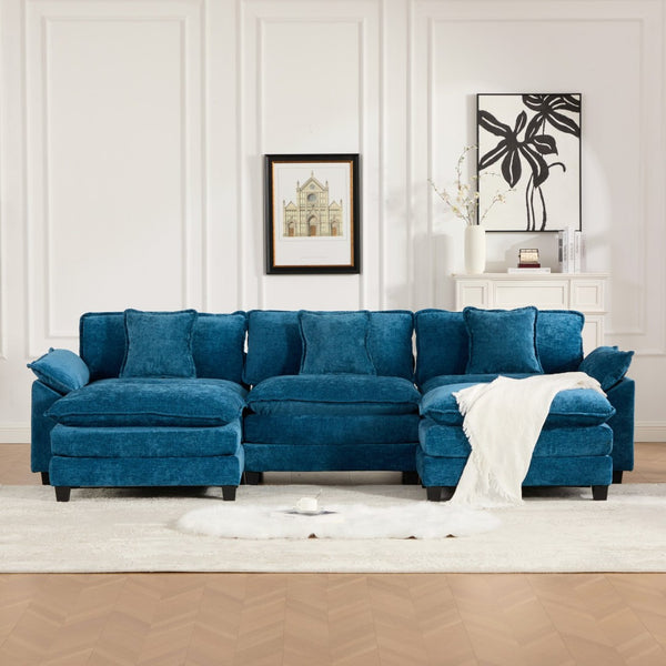 English Elm Wider Armrest 3-Seat Modern Sectional Couch In Blue - Comfy Chenille Fabric, Modular Design & Ergonomic Support W1143S00039-GIGA