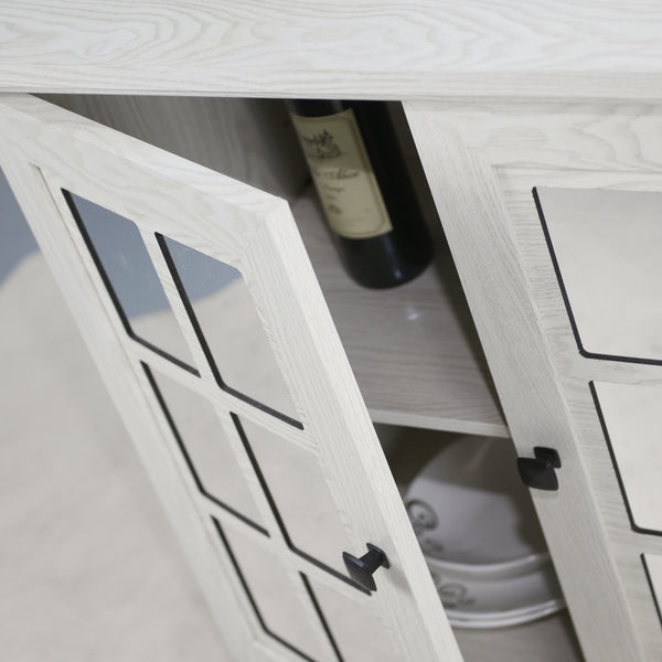 English Elm Storage Sideboard with Mirrored Acrylic Doors and Wood Grain Mdf Finish for Compact Rooms White W2899P372747