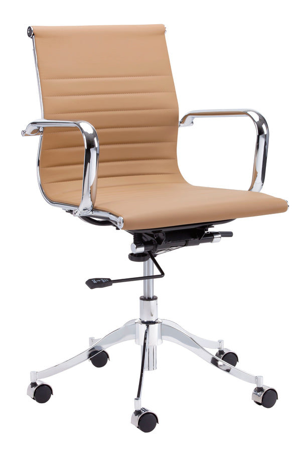 Sunpan Tyler Stylish Office Chair with Faux Leather and Stainless Steel Frame for Modern Workspaces Tan