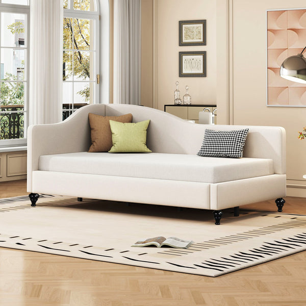 English Elm Twin L-shaped Linen Daybed with Solid Wood Legs for Bedroom or Studio Lounging SF100145AAA-1