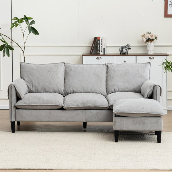 English Elm Convertible Convertible sofa with storage footstools, compact U-shaped 2-seater for small spaces, durable fabric comfort Grayish W2012P252426