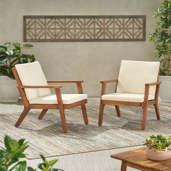 English Elm Christopher Knight Home® - Outdoor Acacia Wood Club Chairs Set of 2 with Water-Resistant Beige Cushions, Open Slat Design, Durable 66464.00CRM