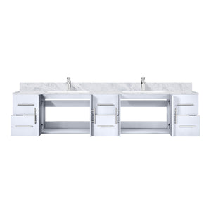 English Elm Glossy 84" Double Bath Vanity with Carrara Marble Top, Soft-Close Drawers, Chrome Faucet Set B2731P258763