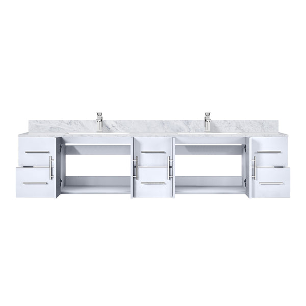 English Elm Glossy 84" Double Bath Vanity with Carrara Marble Top, Soft-Close Drawers, Chrome Faucet Set B2731P258763