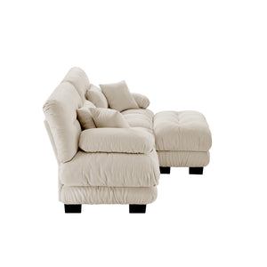 English Elm Cloud Couch Sectional Sofa: Plush Chenille 2-Seater With Adjustable Ottomans & Decorative Pillows W714S01026