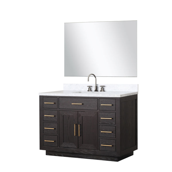 English Elm Black Oak Single Bath Vanity Set With Carrara Marble Top, Chrome Faucet & Frameless Mirror, 48" W B2731S02211