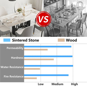 English Elm 70.86" Modern Sintered Stone Dining Table With Curved Edges & Sturdy Black Iron Legs For 6-8 People W1535S00431