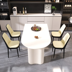 English Elm 63" Cream Mdf Dining Table Set With Pu Chairs & Black Metal Legs - Modern Comfort For 4-8 Guests W2189S00743
