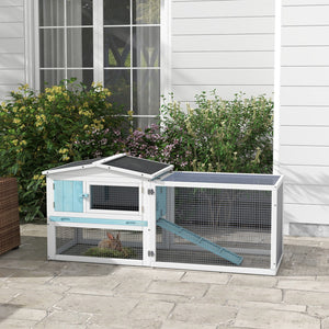 English Elm Pawhut Two-tier Fir Wood Rabbit Hutch Outdoor Run with Asphalt Roof and Feeding Trough W2225P173741