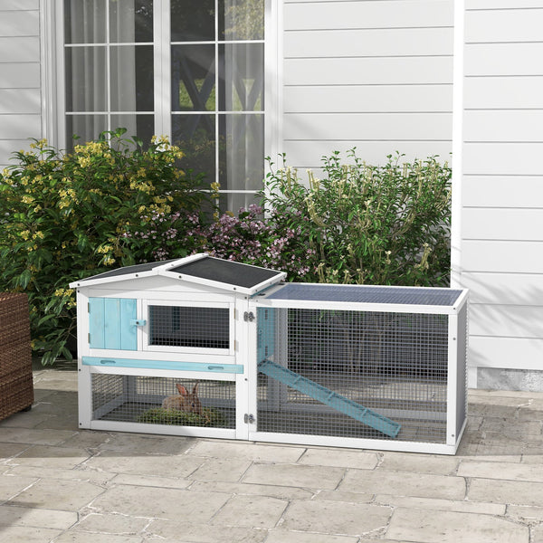 English Elm Pawhut Two-tier Fir Wood Rabbit Hutch Outdoor Run with Asphalt Roof and Feeding Trough W2225P173741