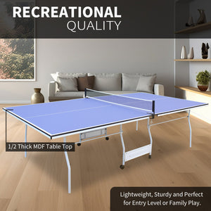 English Elm 9ft Regulation Foldable Ping Pong Table Steel Frame with Net Paddles and Balls Included W1408P164346