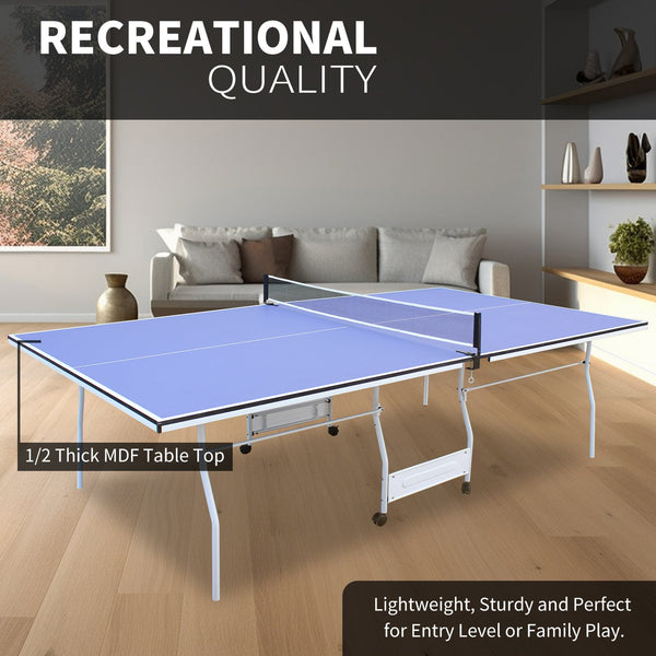 English Elm 9ft Regulation Foldable Ping Pong Table Steel Frame with Net Paddles and Balls Included W1408P164346