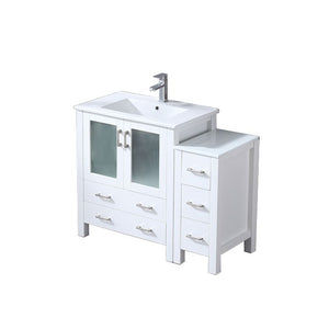 English Elm White 42" Single Bath Vanity with Side Cabinet, White Ceramic Top, Soft-Close Drawers & Chrome Faucet B2731S01195