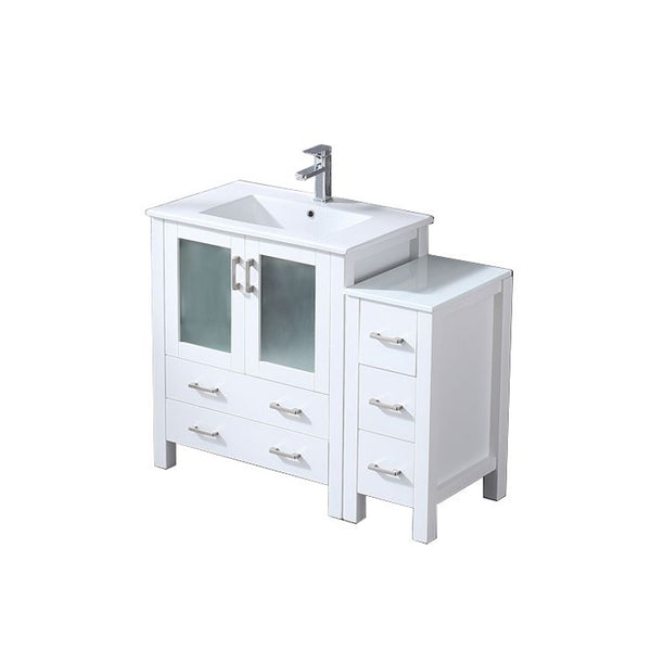 English Elm White 42" Single Bath Vanity with Side Cabinet, White Ceramic Top, Soft-Close Drawers & Chrome Faucet B2731S01195