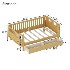 English Elm Twin Kids Platform Bed Teddy Fabric Upholstered with Bunny Cushions and Safety Rails W2593P395956