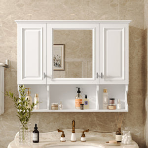 English Elm 35'' Modern Wall-Mounted Medicine Cabinet with Mirror, Hidden Storage and Open Shelves for Bath White N710P209443K