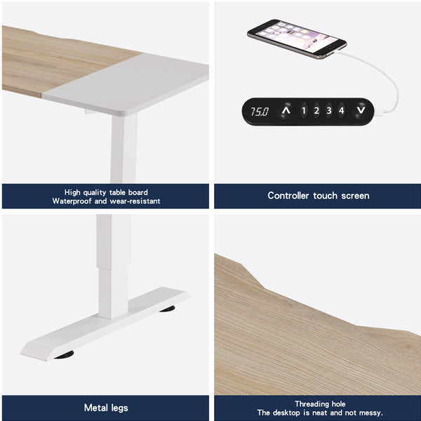 English Elm 55"×24" Electric Sit Stand Desk Steel Frame with Memory Presets and Usb-c Charging Port Oak Natural Wood + Antique White W614P376314