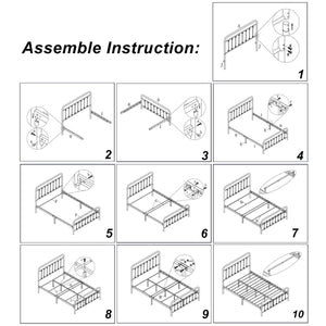English Elm Metal Queen Bed Frame Victorian-Style Platform with Silent Steel Slats, No Box Spring Needed, 450lb Capacity W840P296696