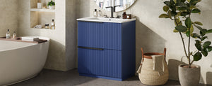 English Elm Christopher Knight Home® - 30" Freestanding Bathroom Vanity With Ceramic Sink, Soft-Close Drawers & Elegant Fluted Design In Blue N817P288915B