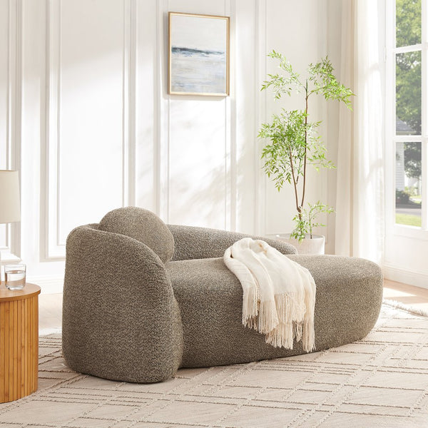 English Elm Modern Oval Boucle Lounge Chair Sculptural Integrated Armrest for Bedroom Living Room Brown W487P456128