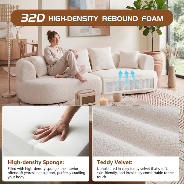 English Elm Modern Arc Sectional Sofa with Boneless Foam Deep Seats for Open Concept Living Rooms White W3728S00011