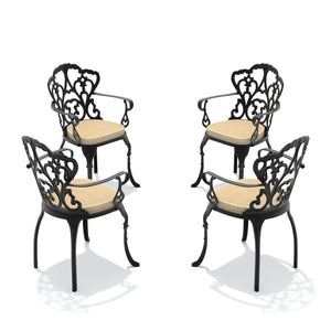 English Elm Cast Aluminum Outdoor Dining Chairs Set of Four with Carved Relief and Weather Resistant Frame W1710S00506