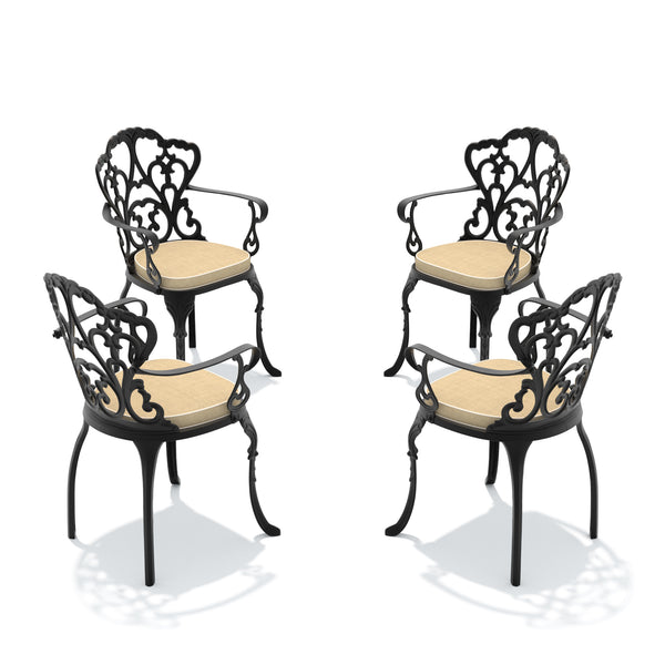 English Elm Cast Aluminum Outdoor Dining Chairs Set of Four with Carved Relief and Weather Resistant Frame W1710S00506