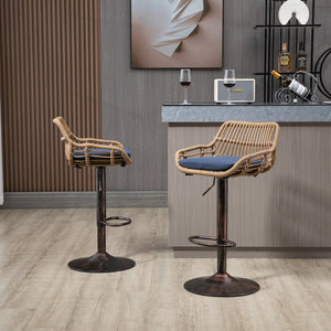 English Elm Modern Swivel Bar Stools Set of 2 Adjustable Counter Height Chairs with Linen Seat Vintage Gold Frame Blue W39594821
