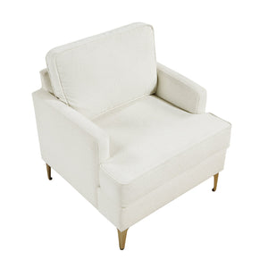 English Elm Modern Comfort Accent Chair with Chenille Upholstery, Brushed Gold Metal Legs, Durable Plywood Frame Beige 29 L x 23 W x 26 H B011P308018