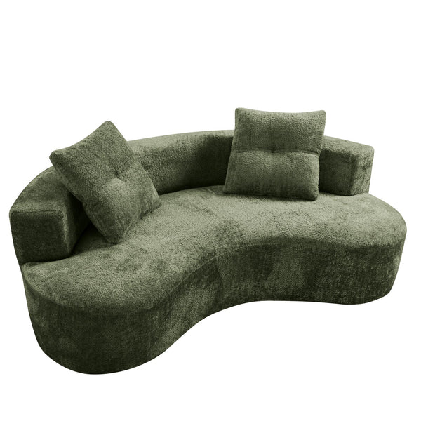 English Elm 79.5" Boucle Floor Sofa Seats Three with Cloud Soft Foam Core and Two Accent Pillows Green W5515P443762