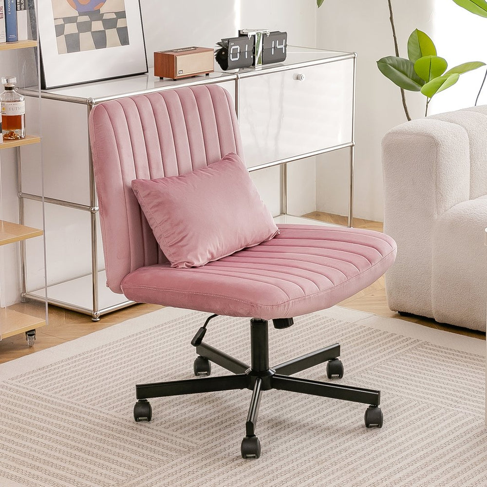 English Elm Light Pink Velvet Armless Swivel Chair with Criss Cross Base for Home Office W3394P329165