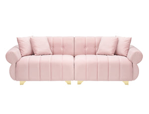 English Elm 89-inch velvet 3-seater sofa with spring cushions, gold metal legs, washable pillowcases, 500lb capacity Pink W1658S00152