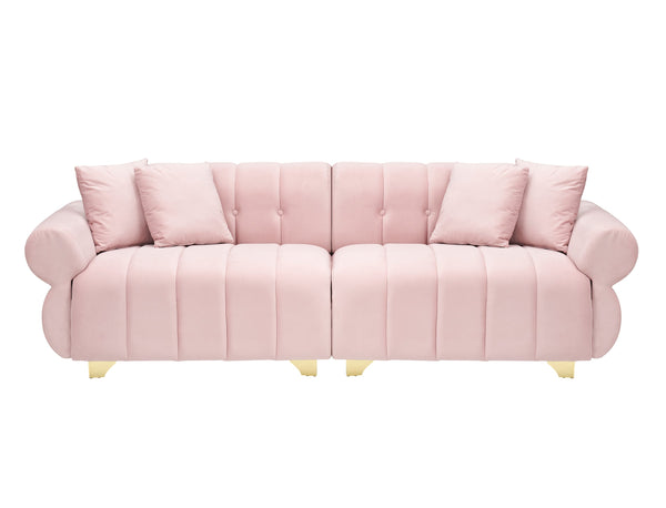 English Elm 89-inch velvet 3-seater sofa with spring cushions, gold metal legs, washable pillowcases, 500lb capacity Pink W1658S00152