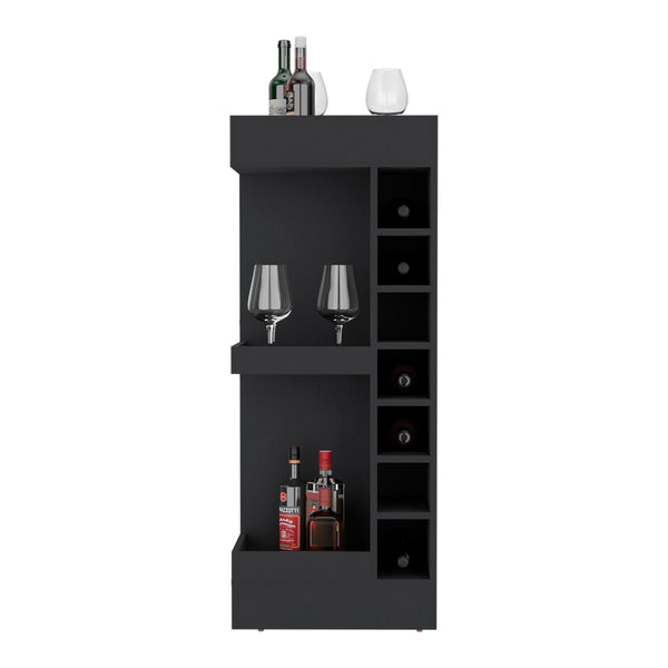 English Elm Bar Cabinet with Concealed Double Doors and 8 Wine Bottle Slots, Durable Engineered Wood Storage Solution Black 51.18 L x 23.23 W x 4.72 H B097P296847