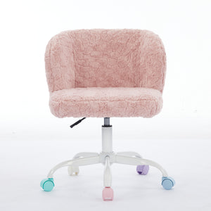 English Elm A&A Plush Faux Fur Office Chair with Ergonomic Wrap Back, Breathable No-Shed Seat and Stable Base Pink W1143P324153