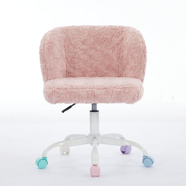 English Elm A&A Plush Faux Fur Office Chair with Ergonomic Wrap Back, Stable Metal Base, Breathable, Cute Wheels Pink W1143P324153