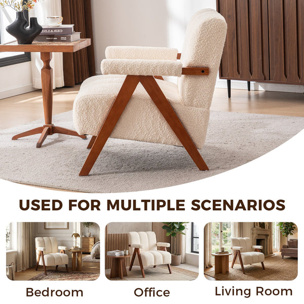 English Elm Mid-century Modern Chenille Accent Chair Cloud Silhouette Oak Frame Living Room Lounge W1170P425382