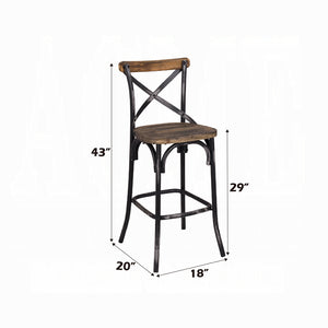 English Elm Antique Metal Frame Bar Chair with Wooden Seat and X Backrest, Vintage Dining Stool with Footrest Antique Black 20.5 L x 44.5 W x 6.5 H B2741P325719