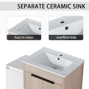 English Elm 36 Inch Freestanding Bathroom Vanity With Ceramic Sink, Soft-Close Doors & Ample Storage Solutions W999S00302