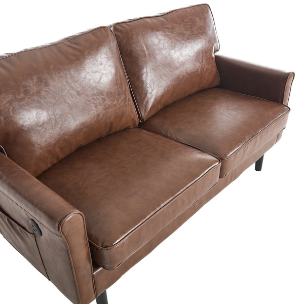 English Elm Loveseat Mid Century Modern Two-Seater Sofa with USB Type-C Charging, Removable Zipper Covers, Durable Wood Legs Brown PU W395P238821