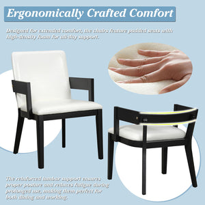 English Elm Modern Ergonomic PU Leather Dining Chair Set of 2 with High-Density Foam, Lumbar Support, Sleek Wood Frame and Compact Profile for Dining or Home Office Comfort Black White N842P299017B