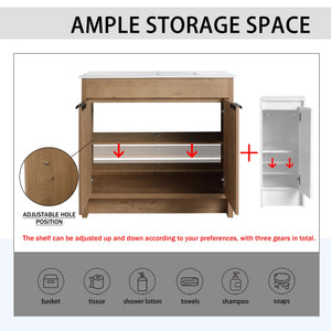 English Elm 84 Inch Freestanding Bathroom Vanity with Integrated Resin Sink, Soft-Close Doors, Shelves & Extra Storage Space Glossy White,Imitative Oak W999S00325