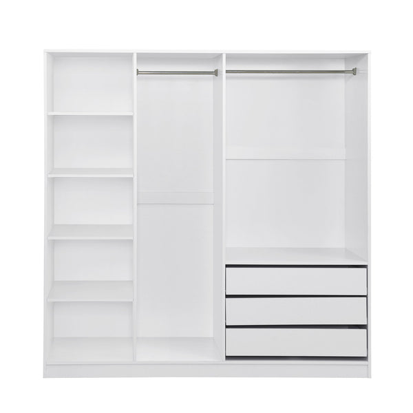English Elm Doorless Open Wardrobe with 6 Compartments and 3 Drawers, Modern Space-Saving Storage for Bedroom White N820S00036K