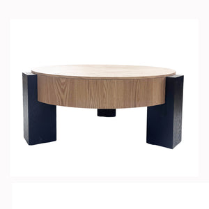 English Elm 33'' Round Coffee Table Parquet Veneer Flip Top Hidden Storage Wabi-sabi Living Room Matte Black,Natural Wood W1435P419318